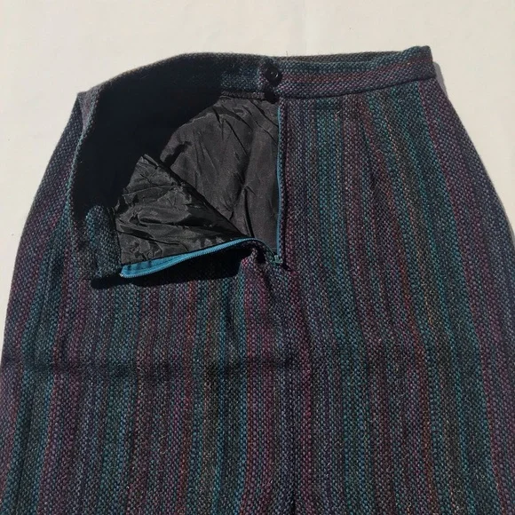 Vintage 70s Women’s Pencil Skirt Striped Teal Wool